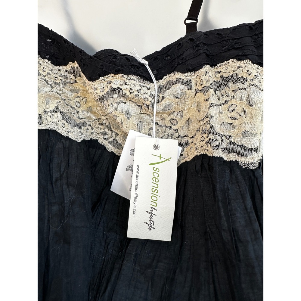 Y2K Black Eyelet Lace Babydoll Camisole Top Size 2 Boho‎ Coquette Lingerie Goth - Picture 7 of 10